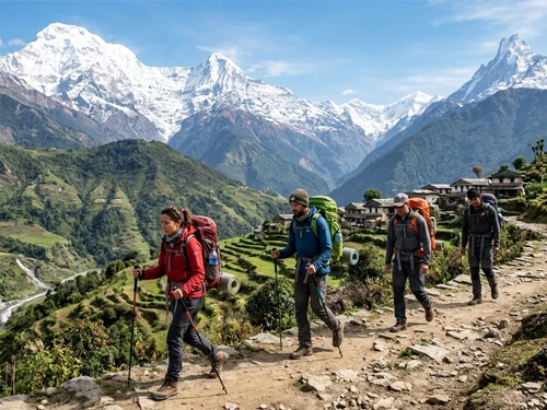 Annapurna Trekkers with backpacks