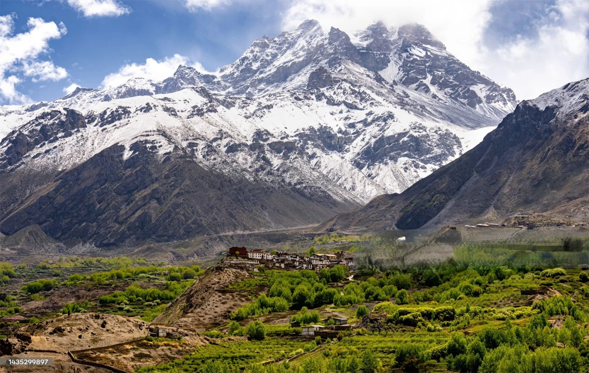 Jharkot village with snow-capped Nilgiri Himalaya backdrop on 5 days Mustang jeep tour from Pokhara