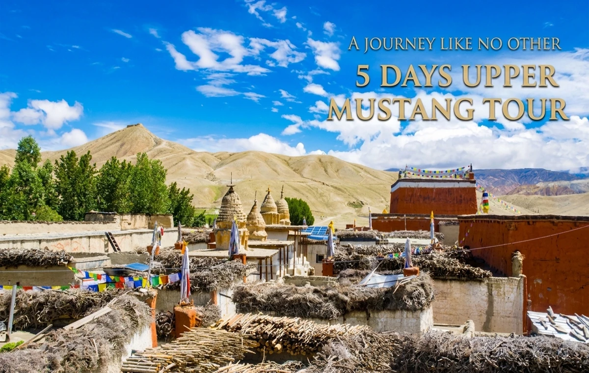 Traditional stupas and rooftops of Lo Manthang village during 5 days Upper Mustang tour from Pokhara