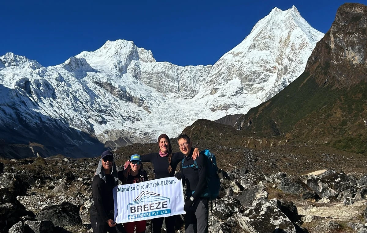 Trekkers at Pugen gumba on Manaslu Trail