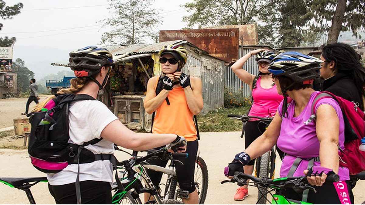 Foreign trekkers enjoying bike trek in Shivapuri National Park Area