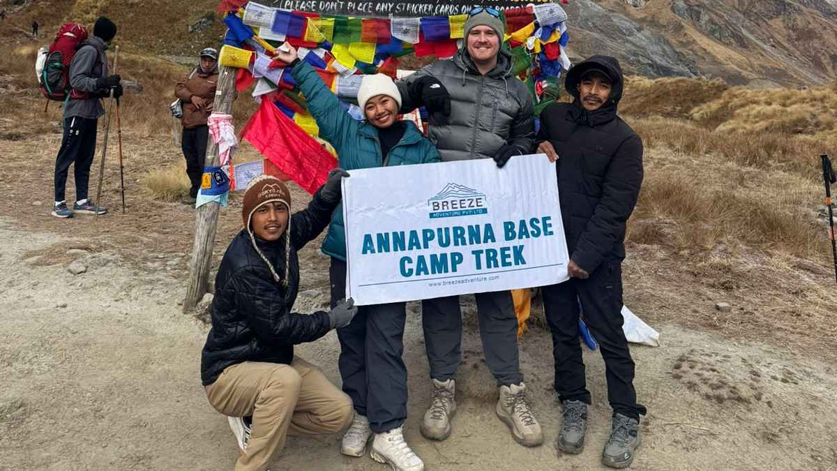 Breeze Adventure team with trekkers in Annapurna Base Camp