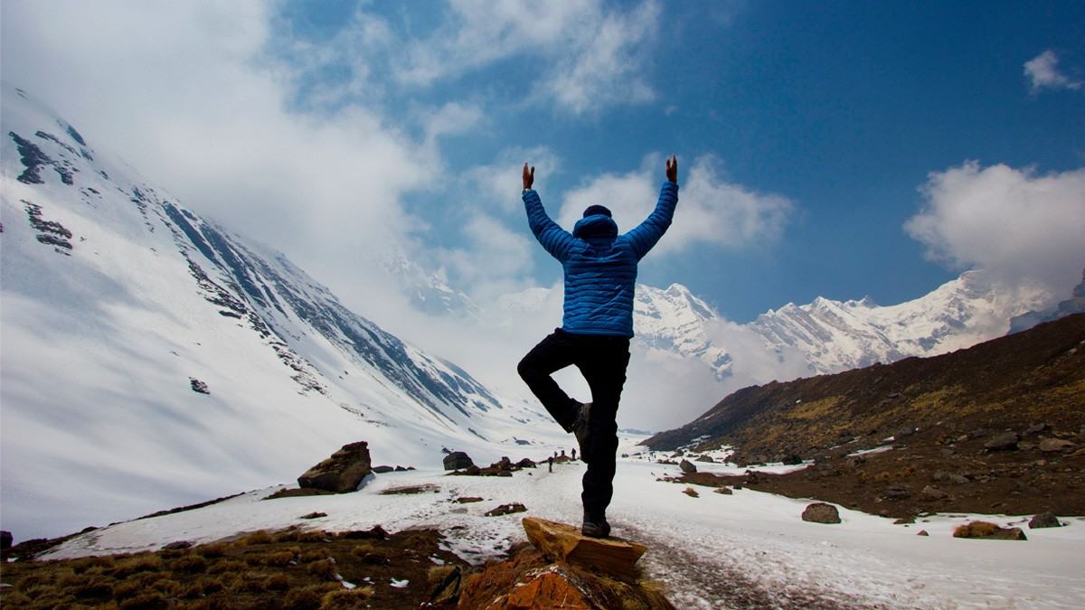 Yoga moves in Annapurna Base Camp Nepal
