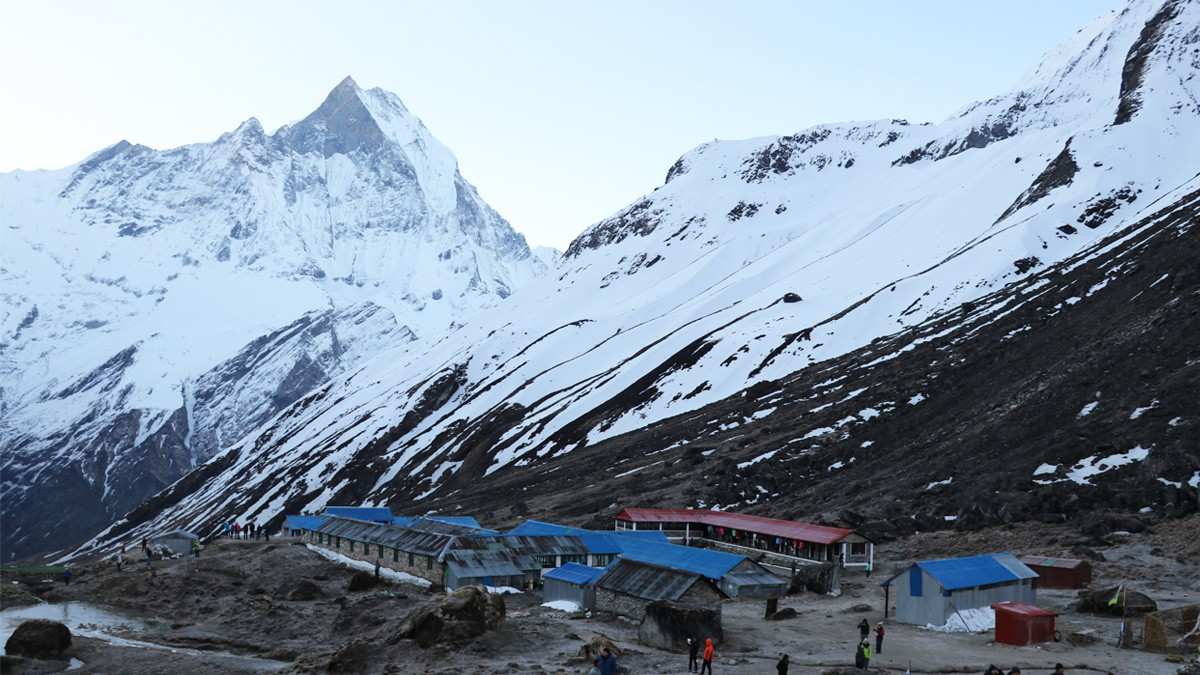 Snow clad mountains captured from Annapurna Base Camp