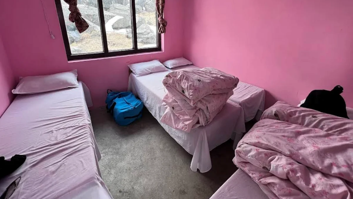 Basic teahouse room at high altitude on the ABC trek