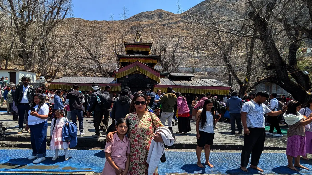 Pilgrims gathered at the Muktinath Temple in Mustang