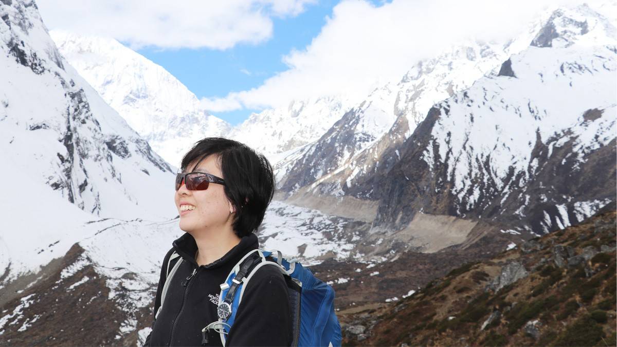 Happy trekker in Manaslu Base Camp Trek Nepal