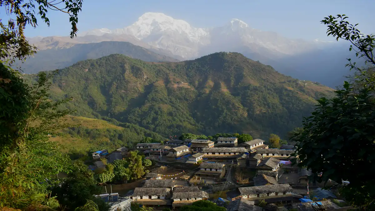 Ghandruk stone village with Annapurna South behind