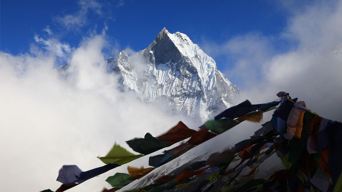 Snow covered mountain in February Annapurna Base Camp