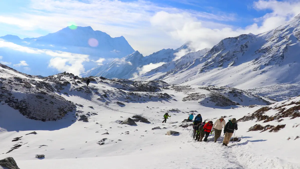 Trekkers in Manasu Circuit Trek