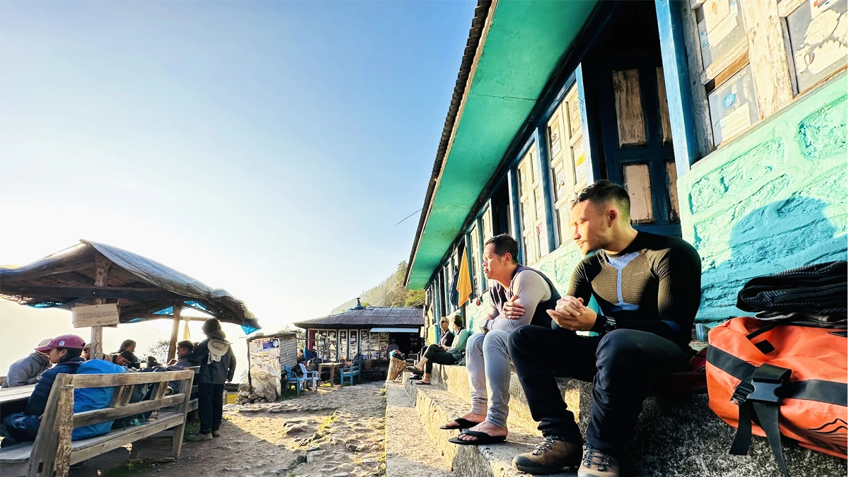 Trekkers enjoying Himalayan culture and food in Kyanjin Gompa Route