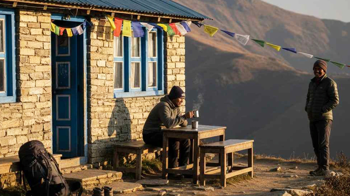Beautiful tea house set up in higher altitude of Mardi Trek
