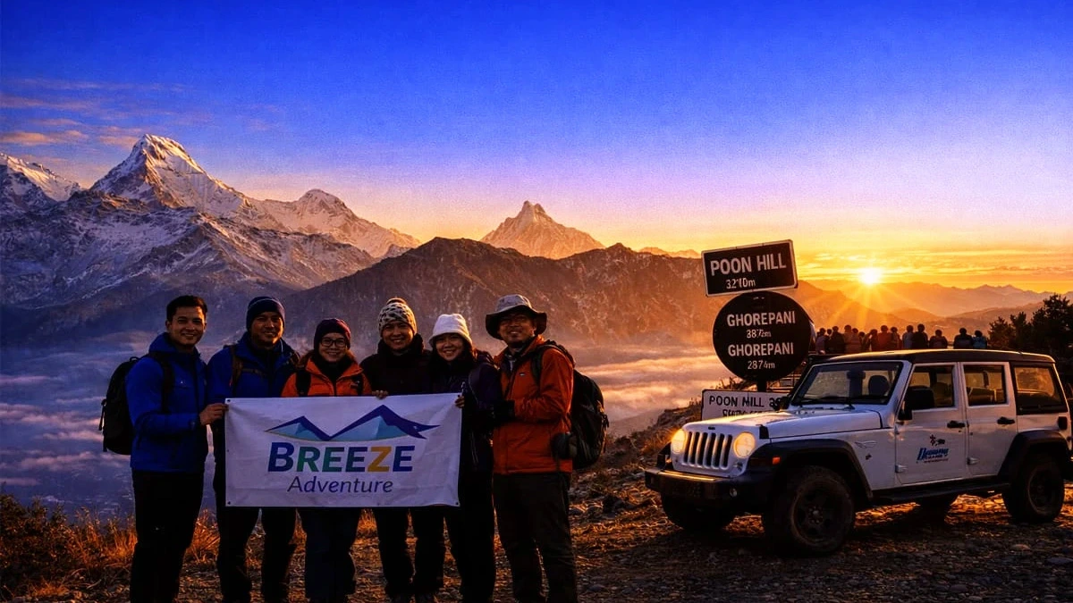 Breeze Adventure team with foreigners in Poon Hill Jeep Tour