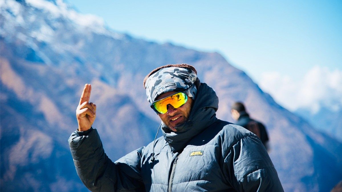 Happy trekker in ABC solo trek Nepal