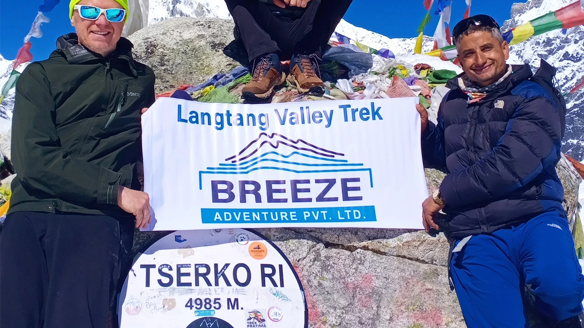 Breeze Adventure Team in Tsergo Ri Peak atLangtang Valley 