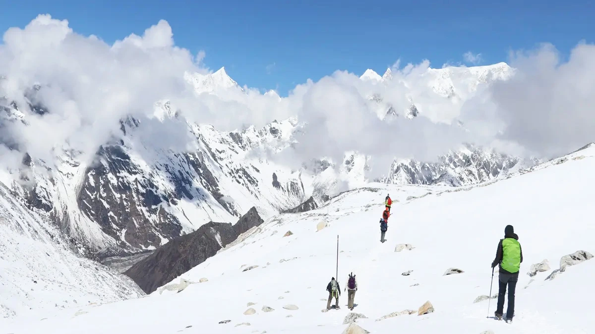 Sow hiking in Nepal during winter