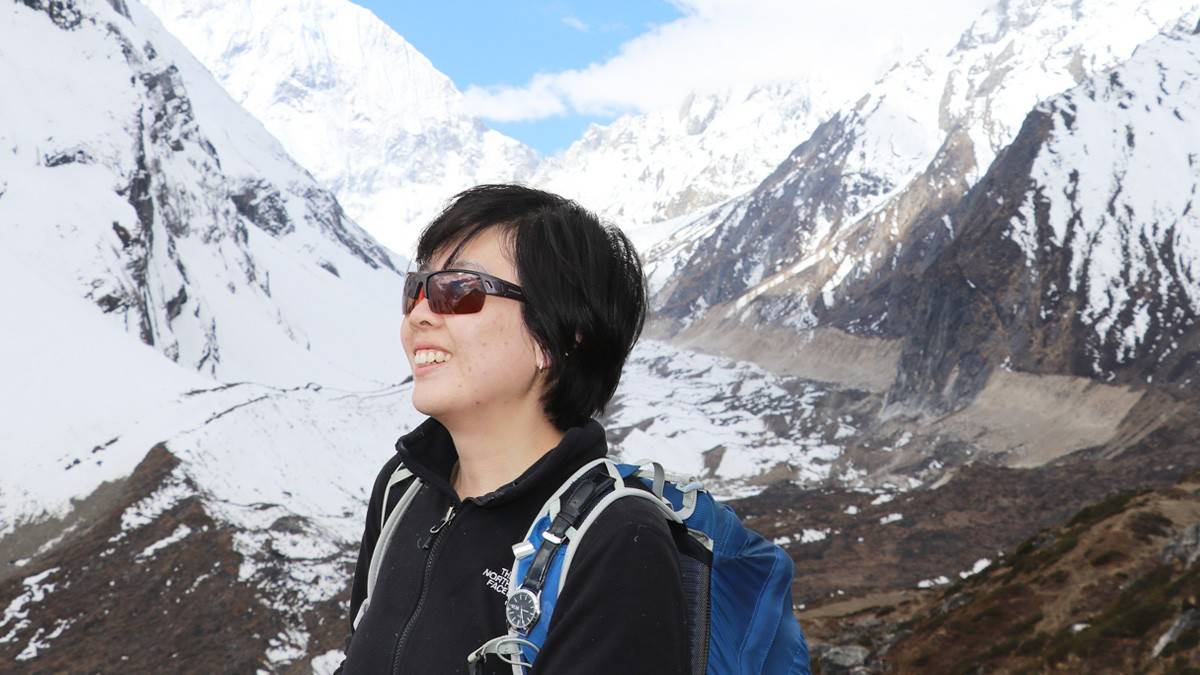Solo female trekker in Nepal Himalaya