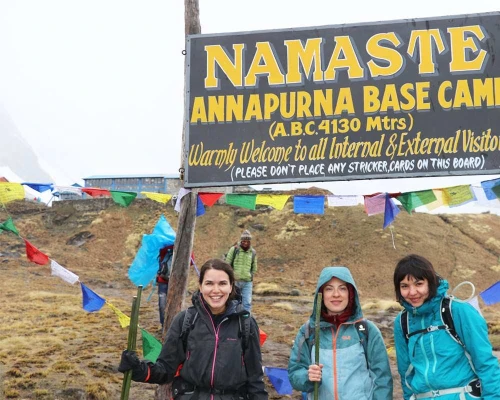 French Trekkers In The Abc Trek Nepal