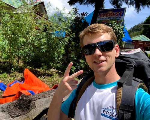 Trekker Enjoying Gokyo Lake Trek