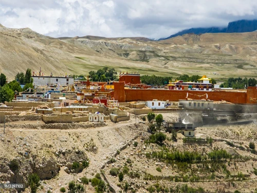 Tsarang monastery and traditional village in Upper Mustang on 5 day jeep tour itinerary from Pokhara